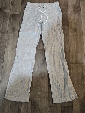 Athleta Light Blue & White Striped Lounge Pants Size 2  100% Linen{Bx19}